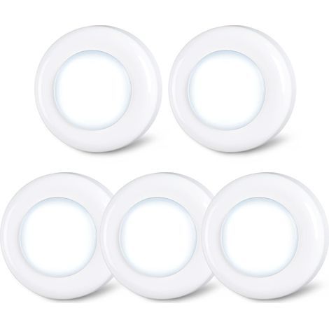 Set mit 5 kleinen, berührungsempfindlichen LED-Strahlern zum Aufkleben, batteriebetrieben, für den Innenbereich, z. B. in Schränken, Garderoben und Küchenschränken, kaltweiß (1/5)
