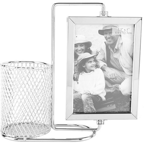 Cadre Photo Rotatif 360 Degrés - Verre Haute Définition - Support Stylo Multifonction - Pour Bureau Et Salon - 2 Photos 5x5 Pouces (1/5)