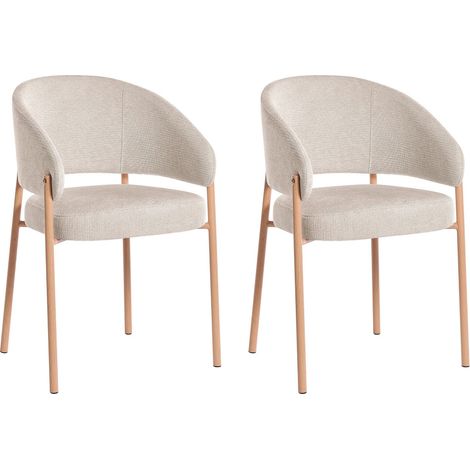 Set of 2 Dining Chairs Light Beige Fabric Upholstery Curved Metal Legs Heat Transfer Base Dining Room ZANE (1/5)