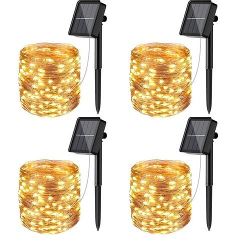 [Lot de 4] Guirlande Solaire Exterieur, 12m 100 LED Guirlande Lumineuse Solaire Exterieure Étanche 8 Modes Décoration Lumière pour Jardin Terrasse Cour Maison Noël Mariage Fête Blanc chaud H542 (1/5)