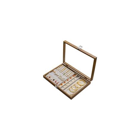 Coffret à bijoux en bois de poirier, boucles d'oreilles, clous d'oreilles, colliers, bagues, bracelets, coffret à bijoux en velours doré (1/4)