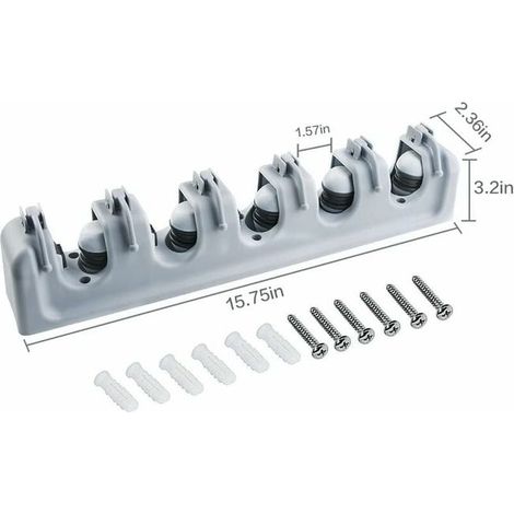 Porta scope multiuso da parete, appendiabiti per lavanderia, cucina, bagno, garage e giardino (5 scomparti e 6 ganci) (1/4)