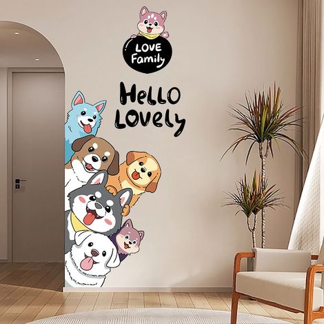 Autocollants muraux de dessin animé, autocollants muraux mignons, chiot mignon, décoration animale, art de chambre (1/5)