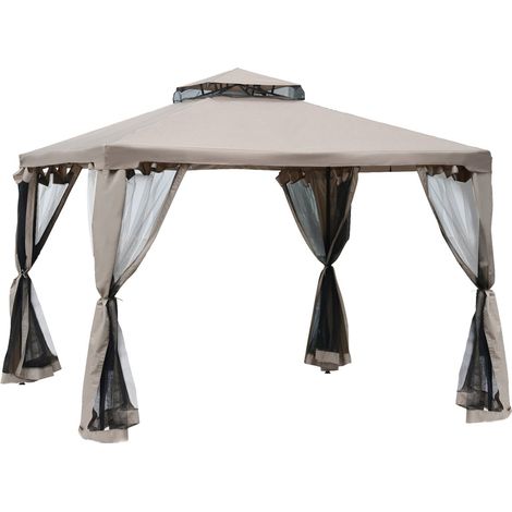 Gartenpavillon 3X3X2,6M Pavillon Gartenzelt Mit 4 Seitenwänden, Wetterfest, Metall Polyester, Grau