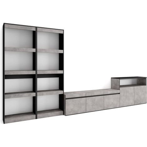 Skraut Home - Mobile Soggiorno TV, Parete Attrezzata Soggiorno, 370x186x35cm, Per TV fino a 65", Set di mobili, Stile moderno, Grigio Cemento (1/5)