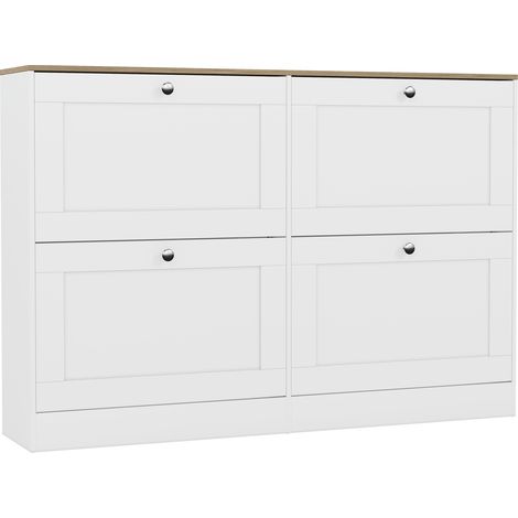 4 Drawer Shoe Cabinet Wooden Shoe Storage Unit, H 80 x W 105 x D 24 cm,White and Oak (1/5)