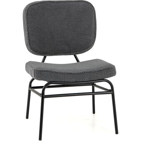 COSTWAY Chaises de Salle à Manger Scandinave en Sherpa, Fauteuil Accent Rembourrage en Éponge, Patins Ajustables & Cadre en Métal, Chaise Moderne pour Salon, Chambre & Salle de Lecture (Gris) (1/5)
