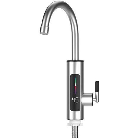 Robinet de chauffage robinet de chauffe - eau électrique instantané cuisine salle de bains robinet de chauffage rapide avec affichage numérique LED (acier inoxydable) (1/3)