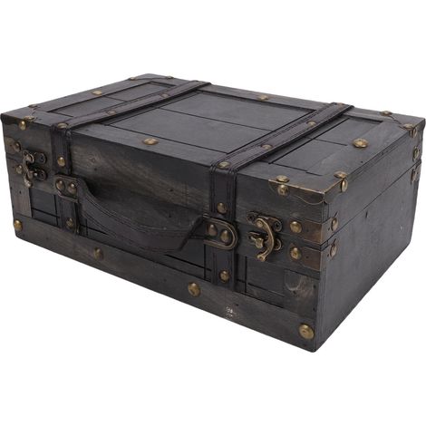 Coffre en bois vintage avec couvercle, malle de rangement, valise rétro, boîte portable, accessoires de photographie ancienne, S 1624B-01 Gris (1/5)