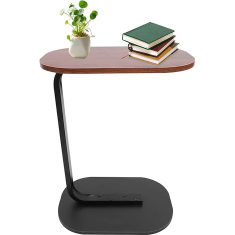 Table d'appoint en forme de C pour canapé, lit et bureau (noyer + noir) (1/5)