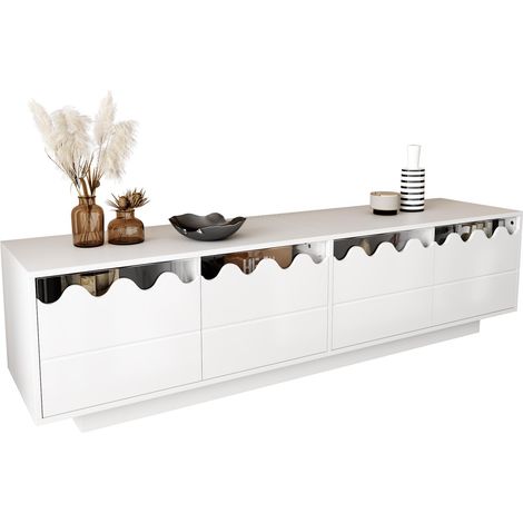 Meuble TV moderne à 4 portes et design ondulé – Solution de rangement élégante pour salon, meuble TV ou espace multimédia, 170 x 40 x 45 cm (1/5)