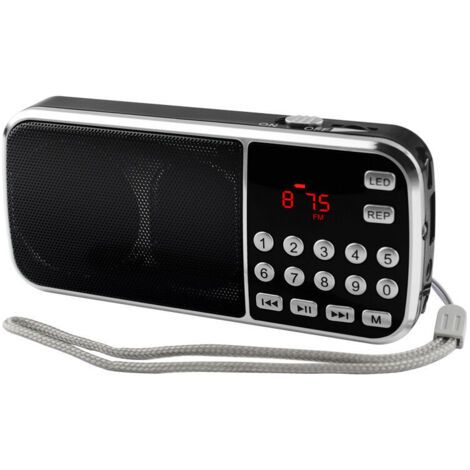 Y-501 Tragbares Radio, 800-mAh-Radio mit zwei Lautsprechern, LED-Taschenlampe, wiederaufladbarem Akku, MP3/AUX/USB/TF-kompatibel (Schwarz) (1/5)