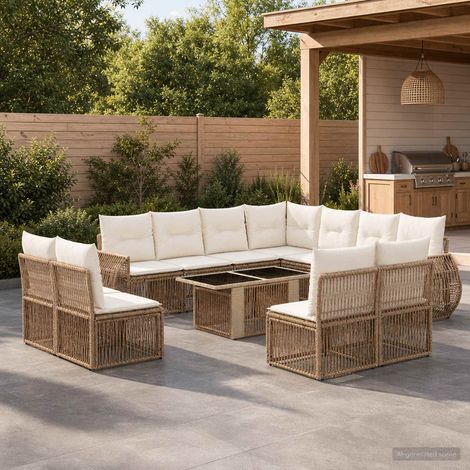 vidaXL Set Divano da Giardino 12 pz Beige e Bianco Crema polyrattan (1/5)