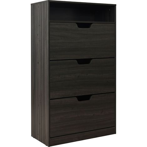Zapatero Relaxdays con estante, 140 x 80 x 24 cm, 18 pares, 3 puertas abatibles, estrecho, efecto madera gris