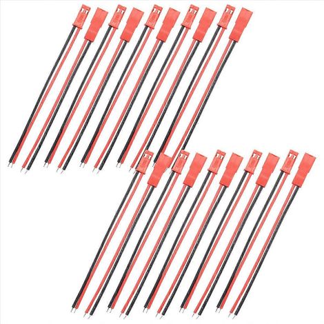 Connecteur JST 2 broches femelle mâle 10 paires, fil rouge noir 110mm, câble électrique pour bricolage, fiche à visser, lot de 10 connecteurs. (1/5)