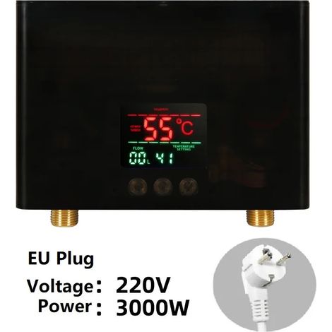 (Noir, 220V-300W) Chauffe-eau électrique instantané, mural, affichage LCD de la température, avec télécommande. (1/5)