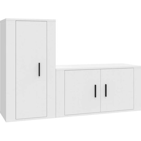 Conjunto de muebles mueble aparador TV televisión salón dormitorio salón 2 piezas madera contrachapada blanco 020024368