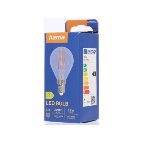 AMPOULE FILAMENT LED, E14, 250LM REMPL. 25W, GTTE P45, TRSP., BLC CHD HAMA (1/3)