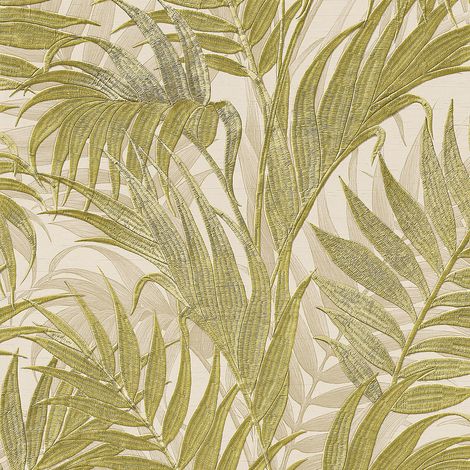 Natur Tapete Profhome GR322104-DI heißgeprägte Vliestapete mit floralen Ornamenten schimmernd beige gelb-grün 5,33 m2