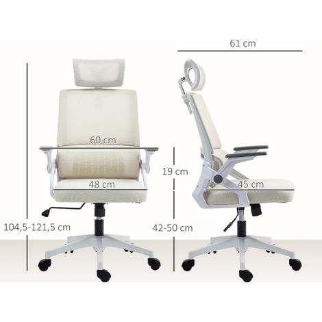 Silla de Oficina de Malla Silla de Escritorio con Altura Ajustable Reposacabezas Regulable y Reposabrazos Beige (1/5)