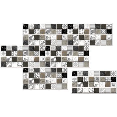 6 Pcs Mosaic Gray Tile Stickers 30x15cm - Waterproof Adhesive for Kitchen & Bathroom Wall Decor (1/5)