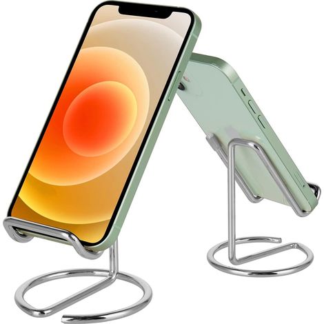 Lot de 2 supports de téléphone portable pour bureau, jolis accessoires de bureau en métal argenté, compatibles avec tous les téléphones portables, iP (1/4)