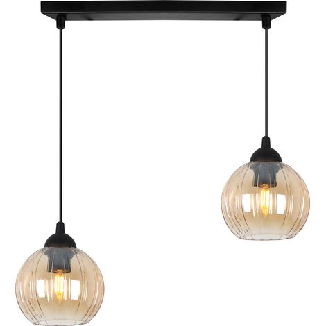 Lampada a sospensione Costa nera, 2 lampade, sfera color miele, attacco E27 (1/5)