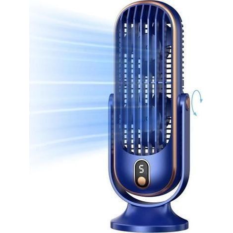 (Blauer) Tischventilator – Markenlos – Turmmodell – 5 Geschwindigkeitsstufen – Leise – USB-aufladbar (1/4)