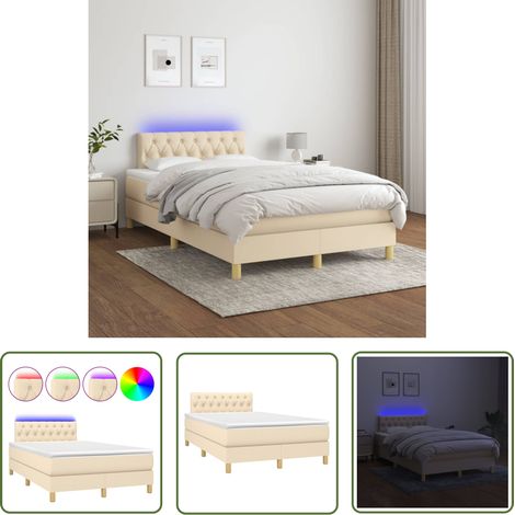 The Living Store Sommier à lattes de lit avec matelas LED Crème 120x200 cm Tissu - Sommier Tapissier - Lit Plateforme - Lit Avec Rangement - Tête De Lit Ajustable - Éclairage Led (1/5)