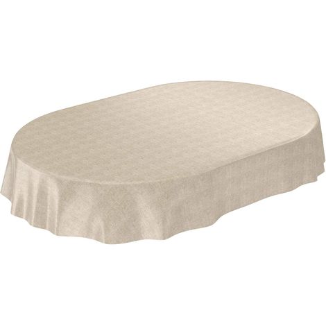 Nappe en Toile cirée, Beige, Aspect Lin, Ovale, 180 x 140 cm (1/5)
