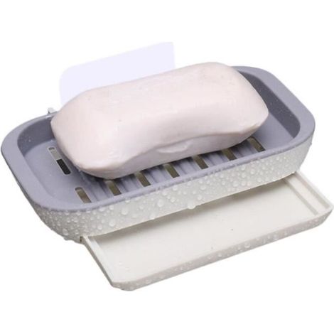 Distributeur De Savon,Porte savon Double couche sans perçage mural savon éponge porte Drain porte savon savon auto - Type Gray 01 (1/4)