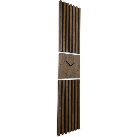 Eichenholz-Paneeluhr mit Lamellenrahmen, 155 x 30 cm, braun (1/5)