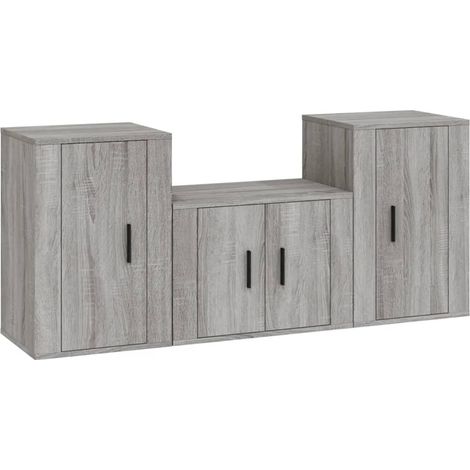 Conjunto de muebles mueble aparador TV televisión salón dormitorio salón 3 piezas sonoma madera contrachapada gris 020024637