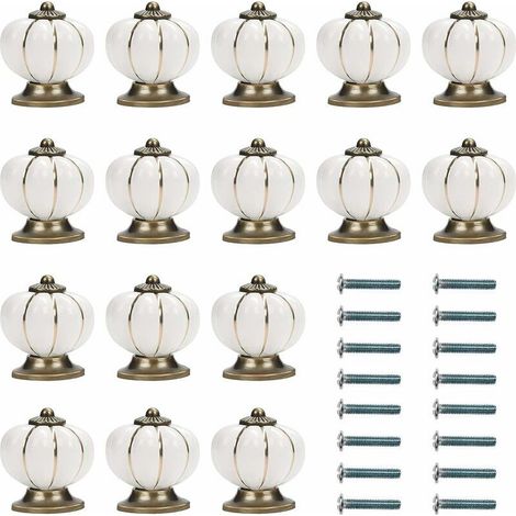 Bouton Ceramique Meuble Blanc et Or avec Vis en Forme de Citrouille (Lot de 16) - 3,6 x 3,8 cm - Bouton de Meuble Rond Vintage - Pour Maison, Bureau, Armoire de Cuisine, Tiroirs et Placard (1/5)