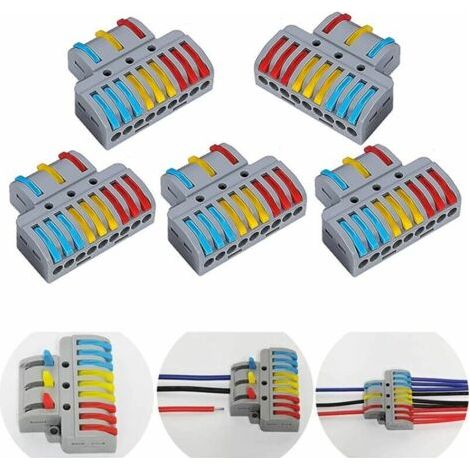 6 pieces borne,domino electrique, connecteur electrique, sucre electrique, connecteur electrique rapide, borne de connexion électrique,connecteurs electriques rapide avec levier, (3-6)