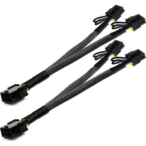 Lot de 2 câbles d'extension d'alimentation PCI Express PCIe 6 broches vers double PCIe 8 broches (6+2) pour carte graphique, idéal pour le minage vidéo. Câble d'alimentation gainé de 25 cm. (1/3)