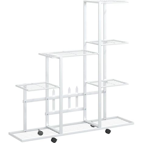 vidaXL Portapiante con Ruote 94,5x25x92,5 cm Bianco in Metallo