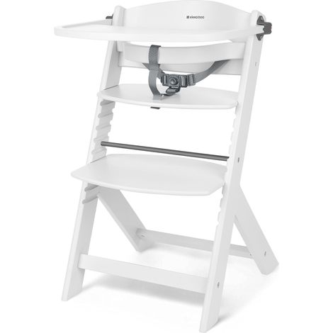 Chaise Haute Bébé Évolutive en Bois NORDY, Bois de Hêtre, Réglable jusqu'à 35 kg, Plateau Amovible, Siège et Repose-Pieds Réglables, Harnais 3 Points, Blanc (1/5)