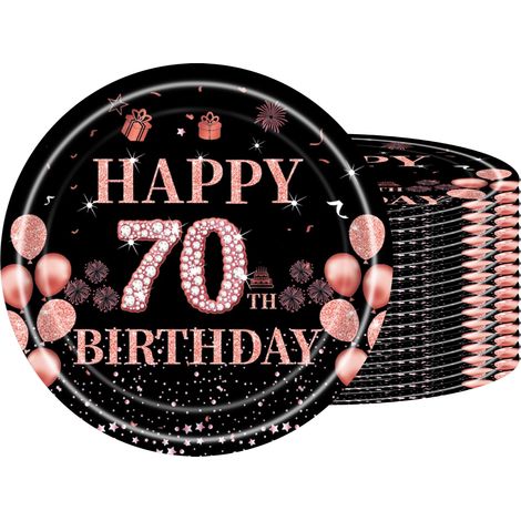 16 PCS Assiette Jetable 7 Pouces,Assiette Anniversaire Noir Rose Or,Decoration Anniversaire 70 Ans,Assiette Dessert Jetable pour Fêtes Joyeux Anniversaire Decoration,Kit Vaisselle Jetable Anniversaire (1/5)