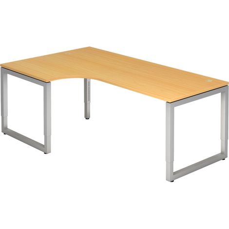 bümö Schreibtisch Serie-R Eckform: 200 x 120 cm  Buche Silber