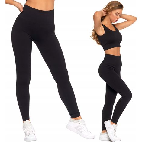 Leggings deportivos ajustados de cintura alta acanalada para mujer Moraj L/XL Negro (1/5)