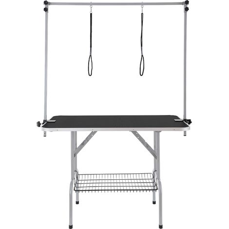 Table de toilettage pour chien avec deux bras, pliable, 117cm, supporte 149,7kg, pour chiens moyens et petits, avec deux attaches de hanche et sangle. (1/5)
