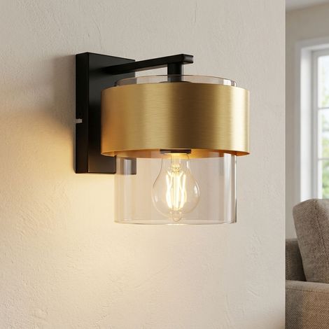 Lampada da parete per soggiorno, effetto fumé, metallo nero, H 21,5 cm (1/5)