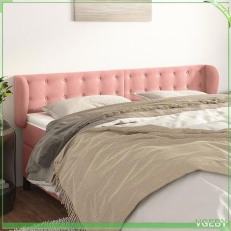 Tête de lit - 3117643 - Velours rose - 183 x 23 x 78/88 cm - Pieds bois massif (1/5)
