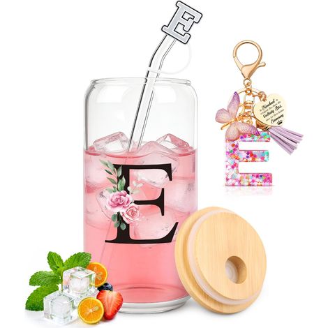 Gobelet en verre avec couvercle et paille, cadeau personnalisé pour femme, pour anniversaire, Noël, Saint-Valentin (1/5)
