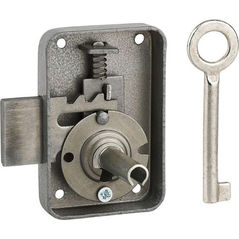Serrure de meuble Paris pour porte d'ameublement, droite, axe 25mm, 50x70mm, gris, 1 clé - (1/3)