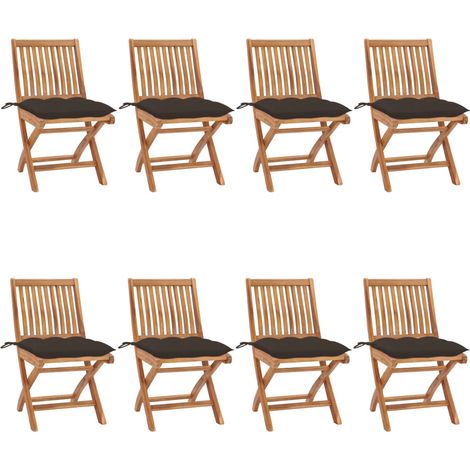 Lot de 8 Chaises pliables de jardin avec coussins,Fauteuils d'extérieur Teck solide -TF43036 (1/5)