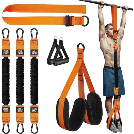Bands d'Assistance pour Tractions avec Poignées, Résistantes pour Barre De Traction, Ajustables avec Boucle en Acier, Coussinets Pieds/Genoux, Étui – Musculation, Salle À Domicile, Yoga (1/5)