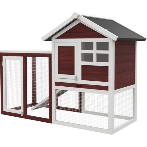 Rabbit Hutch Outdoor Wooden Guinea Pig Hutch Rabbit Run Bunny Cage Small Animal House PullOut Tray, Brown, 124 x 63 x 93 cm (1/5)