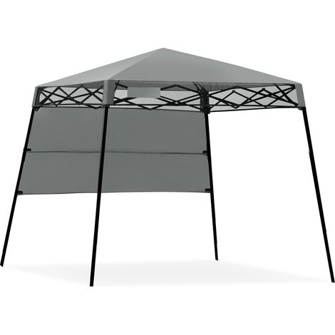 Tonnelle pliante grise 2,13 x 2,13 m en acier avec 2 hauteurs, paroi latérale et sac à dos, pour jardin, camping et marchés (1/5)